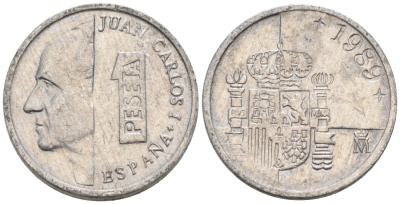 Испания 1 песета 1989 Хуан Карлос I KM 832 алюминий 4567-731