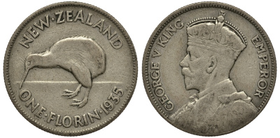 Новая Зеландия 1 флорин 1935 Георг V (1910-1936), Киви KM 4 серебро 272-1411