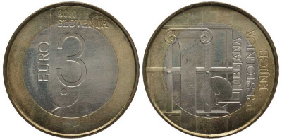 Словения 3 евро 2010 Любляна - всемирная столица книги KM 95 биметалл 107-333