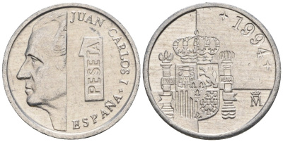 Испания 1 песета 1994 M, Хуан Карлос I (1975-2014) KM 832 алюминий 4602-1154