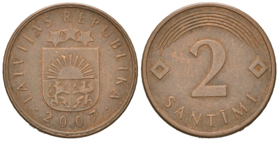 Латвия 2 сантима 2007 KM 21 сталь плакированная медью 4618-313