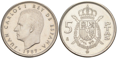 Испания 5 песет 1989 Хуан Карлос I (1975-2001) KM 823 медно-никель XF-UNC 4583-1234