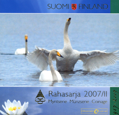 Финляндия евронабор из 8 монет + 5 евро 2007 90 лет независимости Финляндии, официальный набор в оригинальном буклете  биметалл  UNC 5-4-1-13