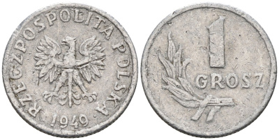 Польша 1 грош 1949 Республика KM 39, Parchimowicz 201 алюминий 4580-441