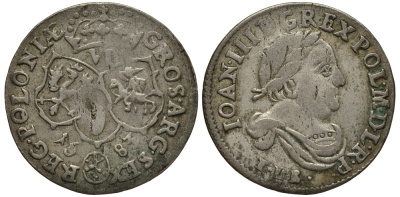 Польша 6 грошей (шостак) 1683 TLB/C, Ян III Собеский (1674-1796), в венке, вес 3,37 гр. KM 128 серебро 1516-1131