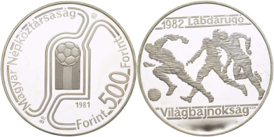 Венгрия 500 форинтов 1981 чемпионат мира по футболу в Испании 1982 года KM 625 серебро PROOF 01-161-24