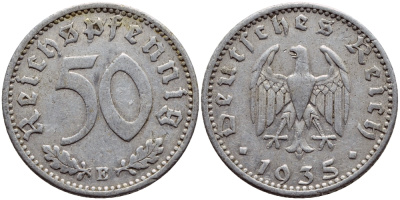 Германия 50 рейхспфеннигов 1935 E KM 87, J.368 алюминий 4391-1142