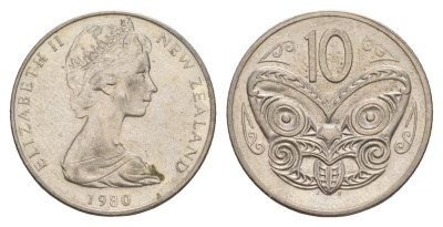 Новая Зеландия 10 центов 1980 KM 41.1 медно-никель 4179-1027