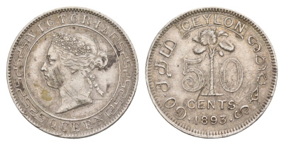Цейлон 50 центов 1893 Виктория (1837-1901) KM 96 серебро    1531-743