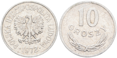 ПОЛЬША 10 ГРОШЕЙ 1972 MW KM АА47 алюминий 4528-161