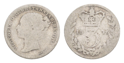 Великобритания 3 пенса 1876 Виктория (1837-1901) KM 730, Spink 3914 серебро 4658-951