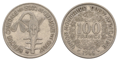 Западная Африка (BCEAO) 100 франков 1968 KM 4 никель 4656-912
