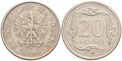 Польша 20 грошей 2001 MW KM 280 медно-никель 4516-558