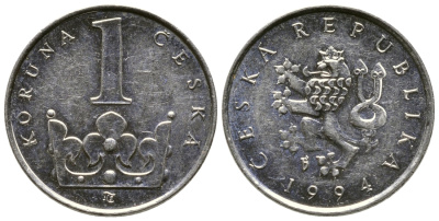 Чехия 1 крона 1994 KM 7 сталь плакированная никелем 4364-4437