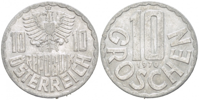 АВСТРИЯ 10 ГРОШЕЙ 1970 KM 2878 алюминий 3955-668