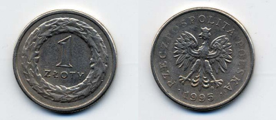 Польша 1 злотый 1995 MW KM 282 медно-никель 35-1221