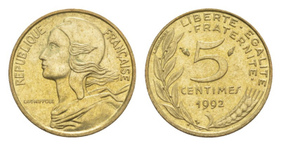 Франция 5 сантимов 1992 тип Morlon KM 933, Le Franc 125.29 алюминиевая бронза 4630-346
