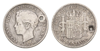 Пуэрто-Рико 10 сентаво 1896 год-тип KM 21 серебро 1524-1135