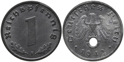 ГЕРМАНИЯ 1 РЕЙХСПФЕННИГ 1942 F KM 97, J.369 цинк 96-738