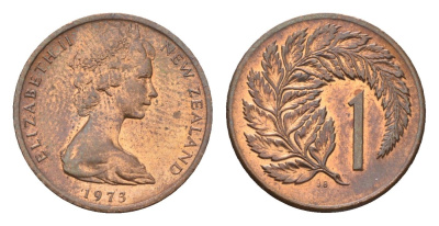 Новая Зеландия 1 цент 1973 Елизавета II (1952-2022), лист папоротника KM 31.1 бронза UNC 4655-216