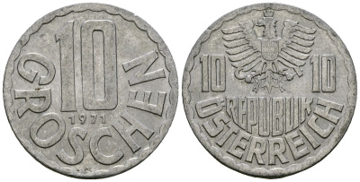 Австрия 10 грошей 1971 KM 2878 алюминий 4135-244