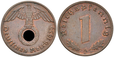 Германия 1 рейхспфенниг 1939 A, KM 89 бронза 3955-141