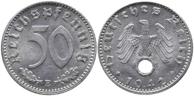 Германия 50 рейхспфеннигов 1942 E J. 372, KM 96 алюминий UNC 00-000-00