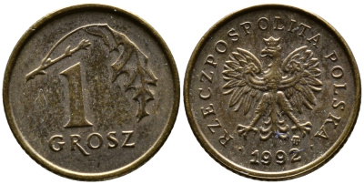 ПОЛЬША 1 ГРОШ 1992 MW KM 276 латунь 26-1046