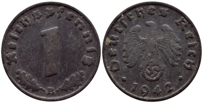 ГЕРМАНИЯ 1 РЕЙХСПФЕННИГ 1942 B КМ 97 J.369 цинк 4387-728