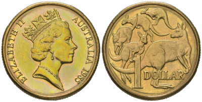 Австралия 1 доллар 1985 Елизавета II (1952-2022), кенгуру KM 84 алюминиевая бронза UNC 4619-1035