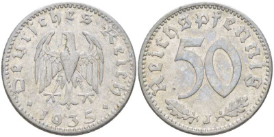 Германия 50 рейхспфеннигов 1935 J KM 87, J.368 алюминий 210-516