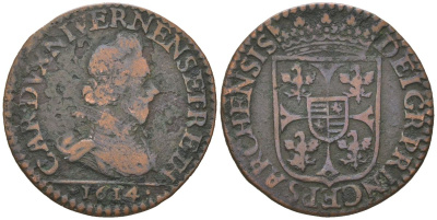 Арш (Шарлевиль), Франция 1 лиард 1614 Boudeau 1806 бронза 4044-333