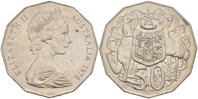 Австралия 50 центов 1978 Елизавета II (1952-2022), герб Австралии, кенгуру KM 68 медно-никель 4565-845