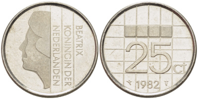 Нидерланды 25 центов 1982 Беатрикс (1980-2013) KM 204 никель 66-1211