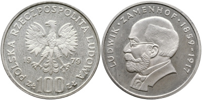 Польша 100 злотых 1979 MW, Людвик Заменгоф (1859-1917) KM 103 серебро PROOF 441-1222