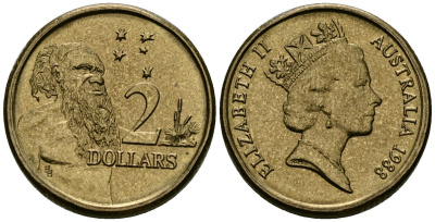 Австралия 2 доллара 1988 абориген, Елизавета II (1953-) KM 101 алюминиевая бронза 4388-634