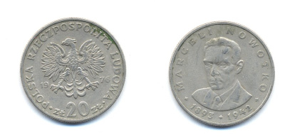 ПОЛЬША 20 ЗЛОТЫХ 1976 КРЕМНИЦА, МАРЦЕЛИЙ НОВОТКО KM 69 медно-никель 4379-622