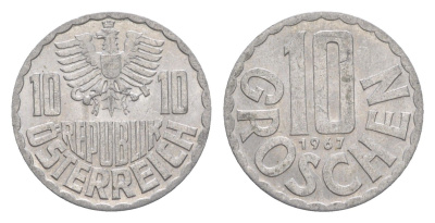 Австрия 10 грошей 1967 KM 2878 алюминий 4576-1133