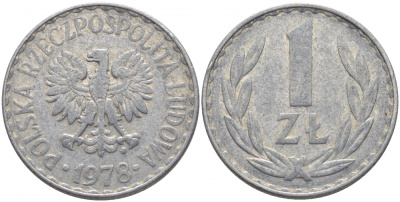 ПОЛЬША 1 ЗЛОТЫЙ 1978 MW KM 49.1 алюминий 4448-326