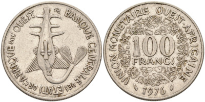 Валютный Союз стран Западной Африки 100 франков 1976 KM 4 никель 4575-1147
