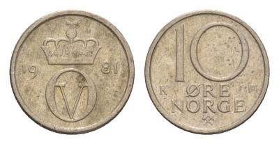 Норвегия 10 эре 1981 Улаф V (1957-1991) KM 416 медно-никель 4632-1166