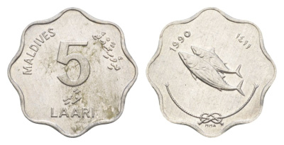 Мальдивские Острова (Мальдивы) 5 лари 1990 KM 69 алюминий UNC 4632-137