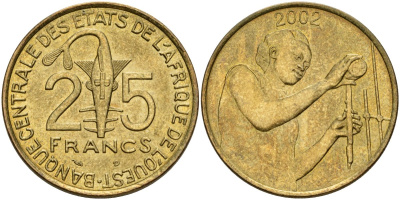 Западная Африка (BCEAO) 25 франков 2002 KM 9 алюминиевая бронза UNC 4185-211