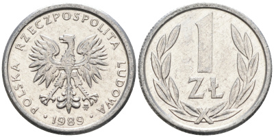 Польша 1 злотый 1989 MW KM 49.3, Parchimowicz 215a алюминий 4588-1244
