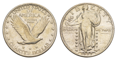 США 25 центов = квотер = 1/4 доллара 1927 KM 145 серебро 441-1422