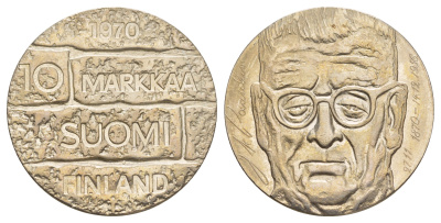 Финляндия 10 марок 1970 100 лет со дня рождения президента Юхо Паасикиви KM 51 серебро BU 4537-434