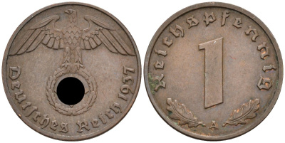 Германия 1 рейхспфенниг 1937 A, KM 89 бронза 96-1149