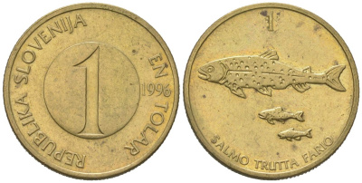 Словения 1 толар 1996 рыбы KM 4 латунь 4571-842