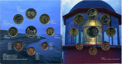 Финляндия евронабор из 8 монет 2008 с жетоном Маяки Скандинавии, в оригинальном буклете UNC 5-6-2-11