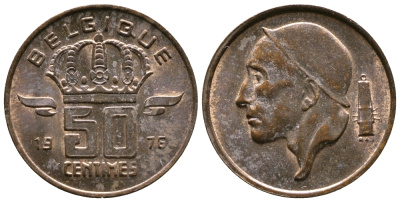 БЕЛЬГИЯ 50 САНТИМОВ 1976 BELGIQUE, БОДУЭН I (1951-1993) KM 148.1 бронза 4383-1154